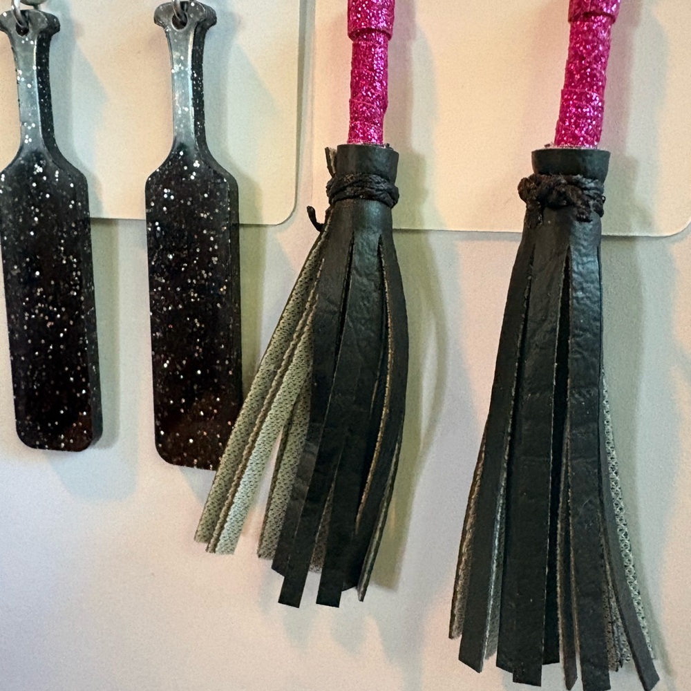 Leather Tassel Earrings with Pink Glitter Hooks